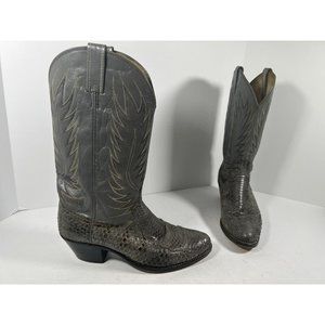 Mens DAN POST Gray Leather Cowboy Boots Size 8 D Style 16746
